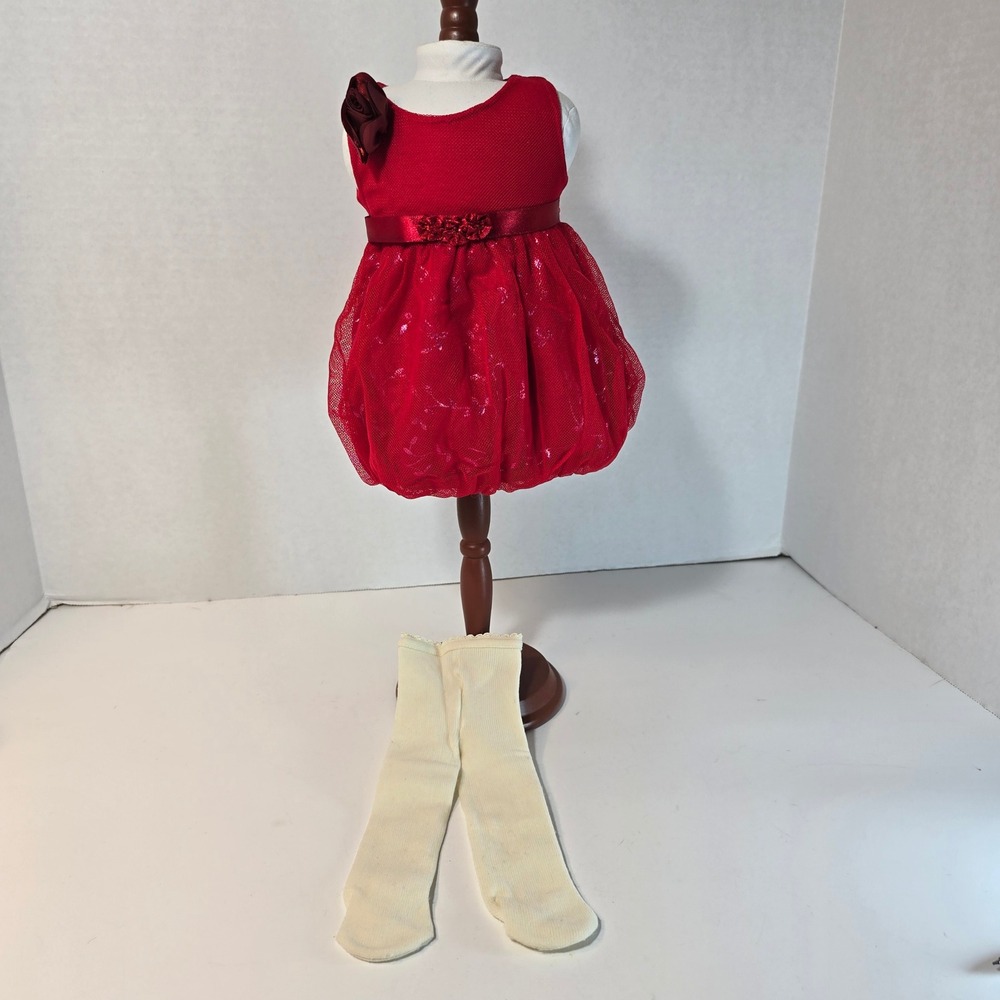 American Girl 18"‎ Doll Red Sequin Bubble Dress Tights Holiday Doll Outfit Set